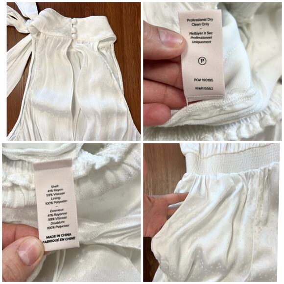 Cinq a Sept White Satin Halter Satin Jumpsuit Xs White Tie Neck Star Jacquard - Picture 5 of 10